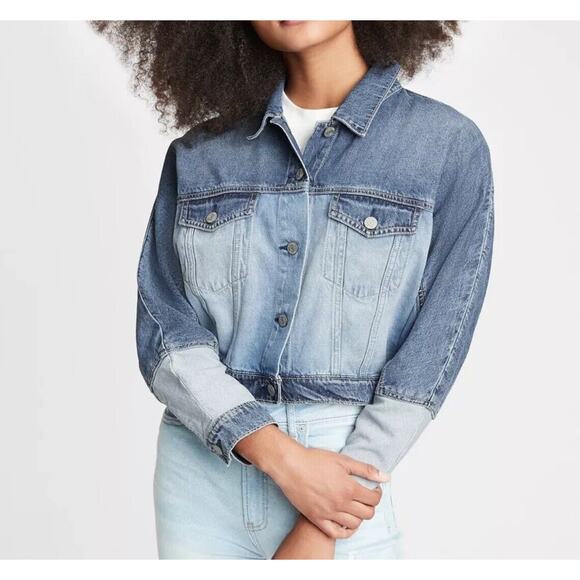 NWT Gap Kids Teen Girls Dolman Cropped Blue Color Block Denim Jean Jacket 12 XL - Picture 11 of 11